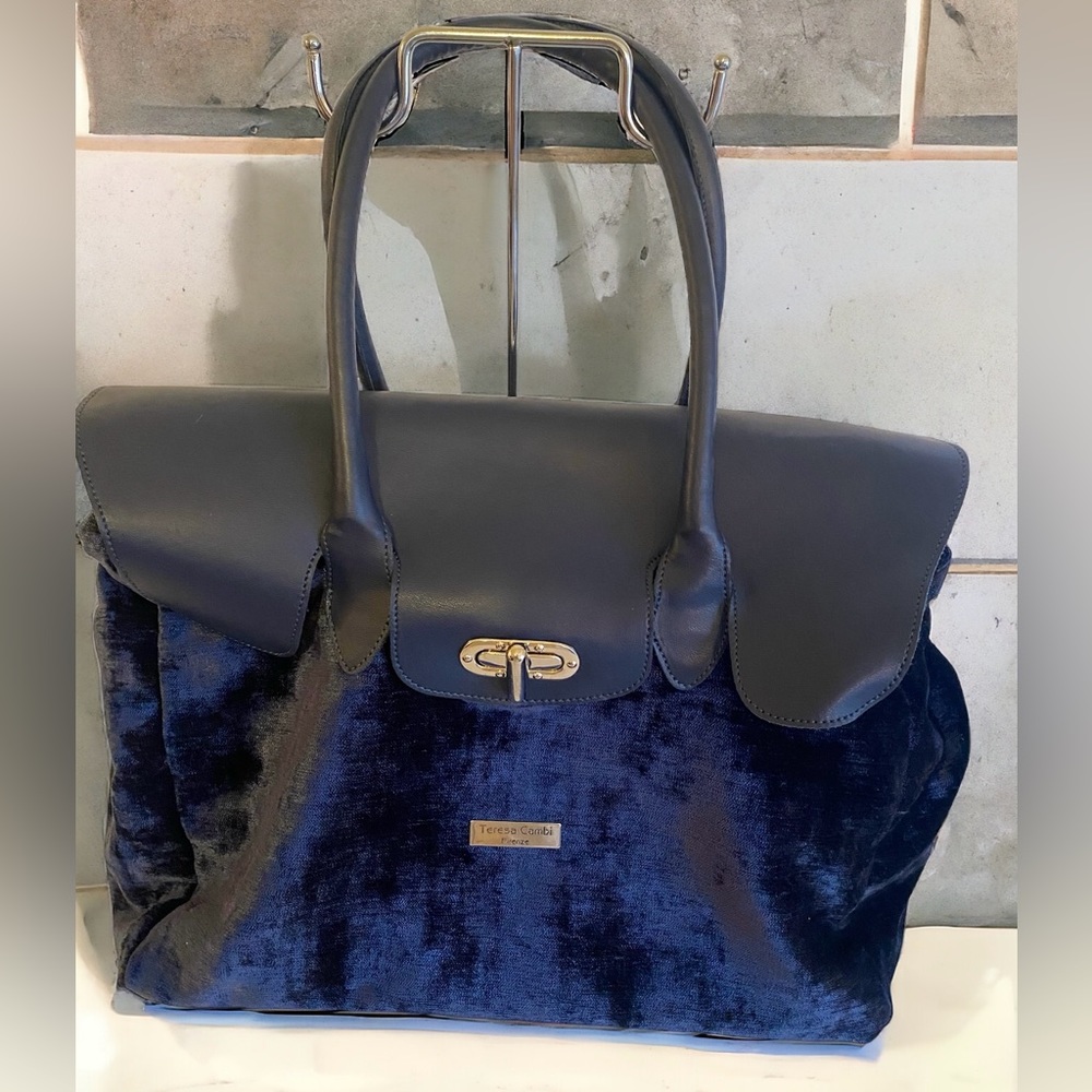 Italian Artisan Blue Velvet Satchel Handbag by Teresa Cambi